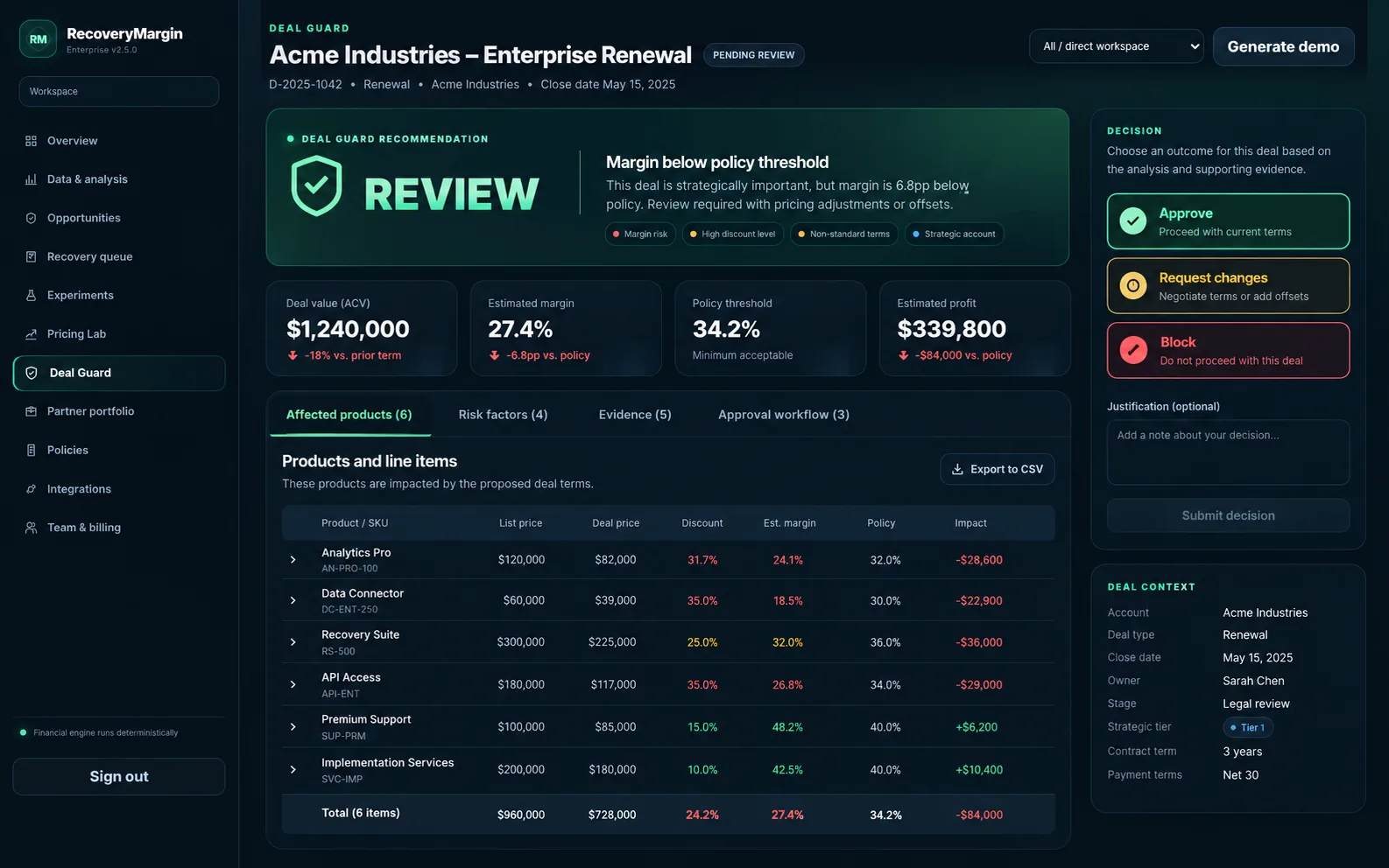 Deal Guard deal review screen